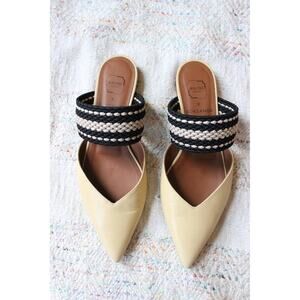 Malone Souliers Roksanda Cream Hannah Woven Leather Strap Mule Flats Size 36.5
